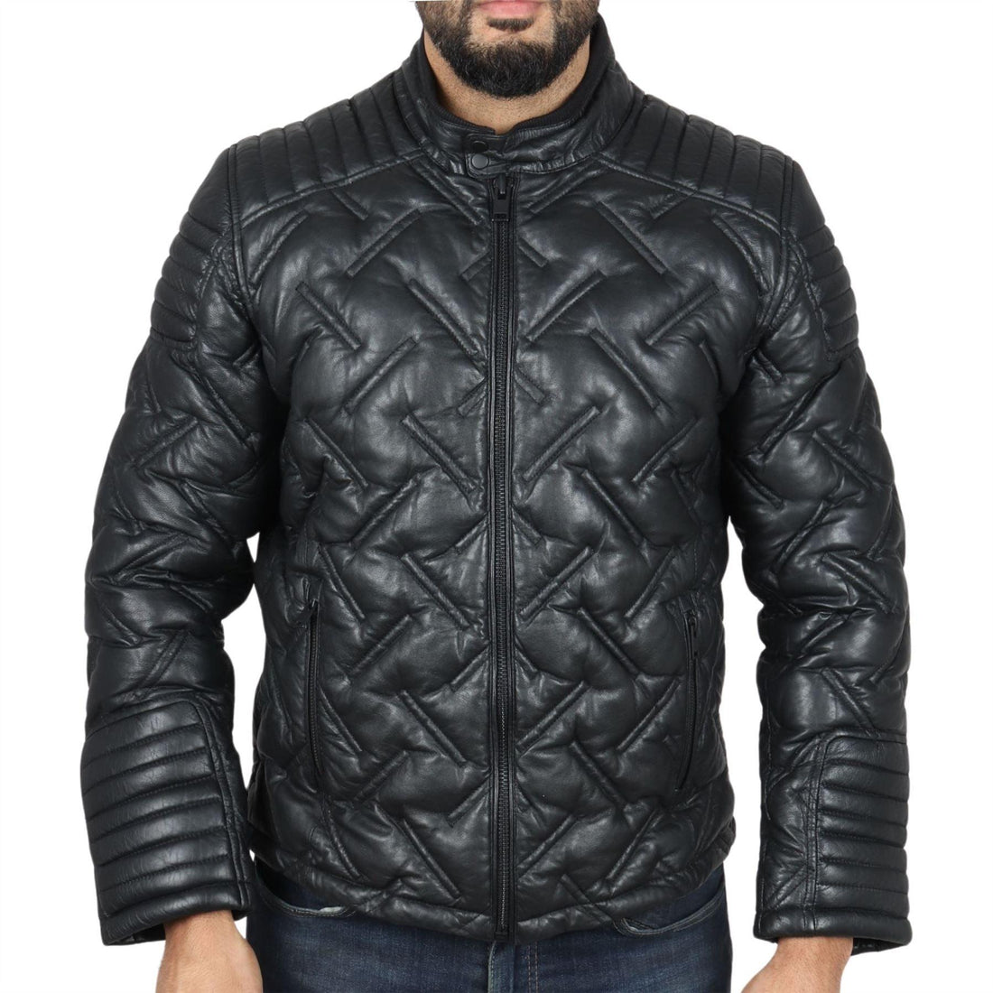 Men's Quilted Puffer Padded Biker Motorcycle Style Real Leather Jacket - Knighthood Store