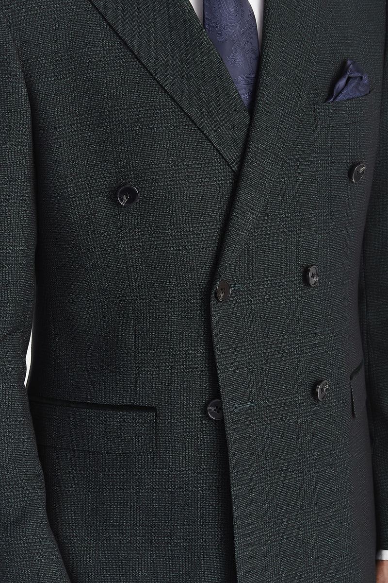 Regent - Men's Green Checked Double Breasted Blazer