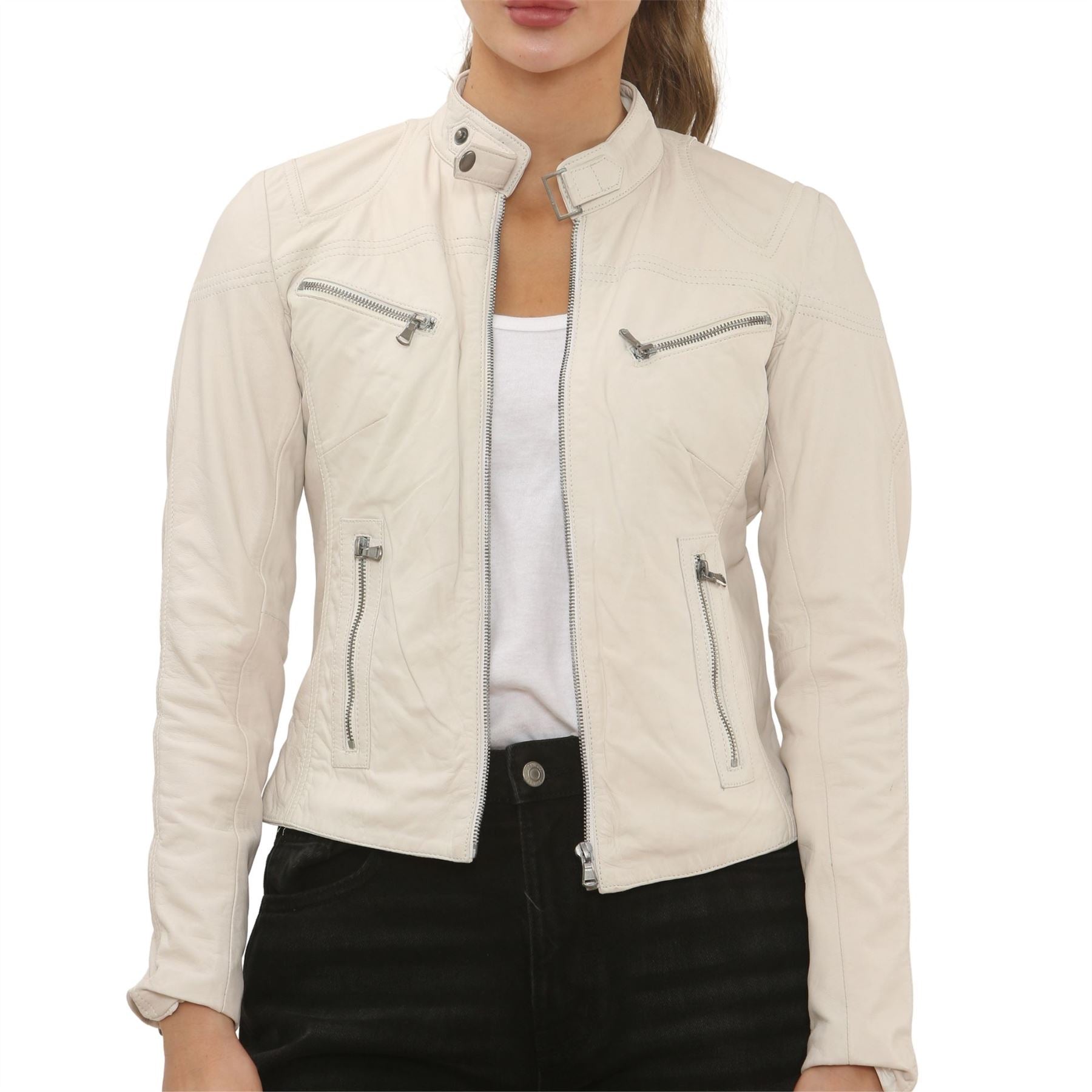 Women's Real Leather Classic Racer Style Biker Jacket