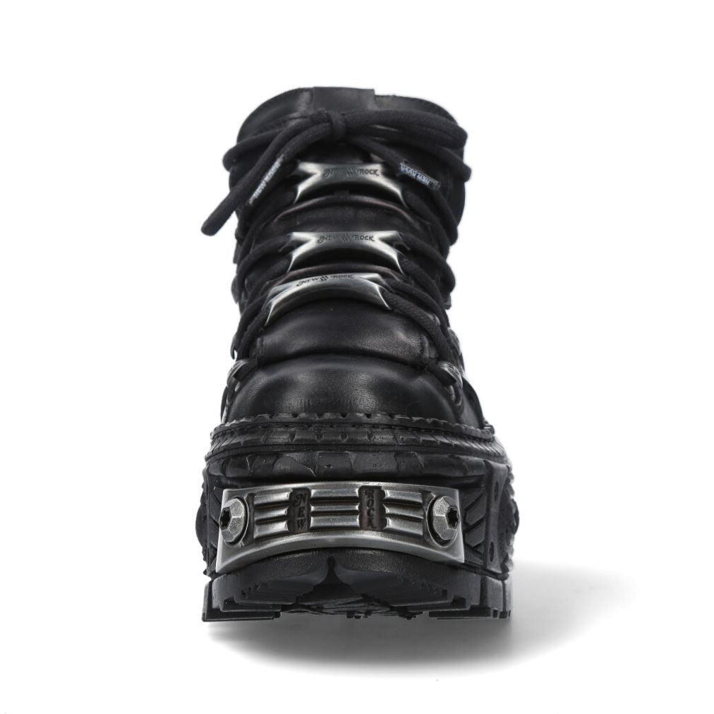 New Rock Boots WALL106-S10 Unisex Metallic Black Leather Platform Gothic Boots - Knighthood Store