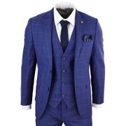 Mens 3 Piece Suit Royal Blue Prince Of Wales Check Suit Classic Wedding Formal