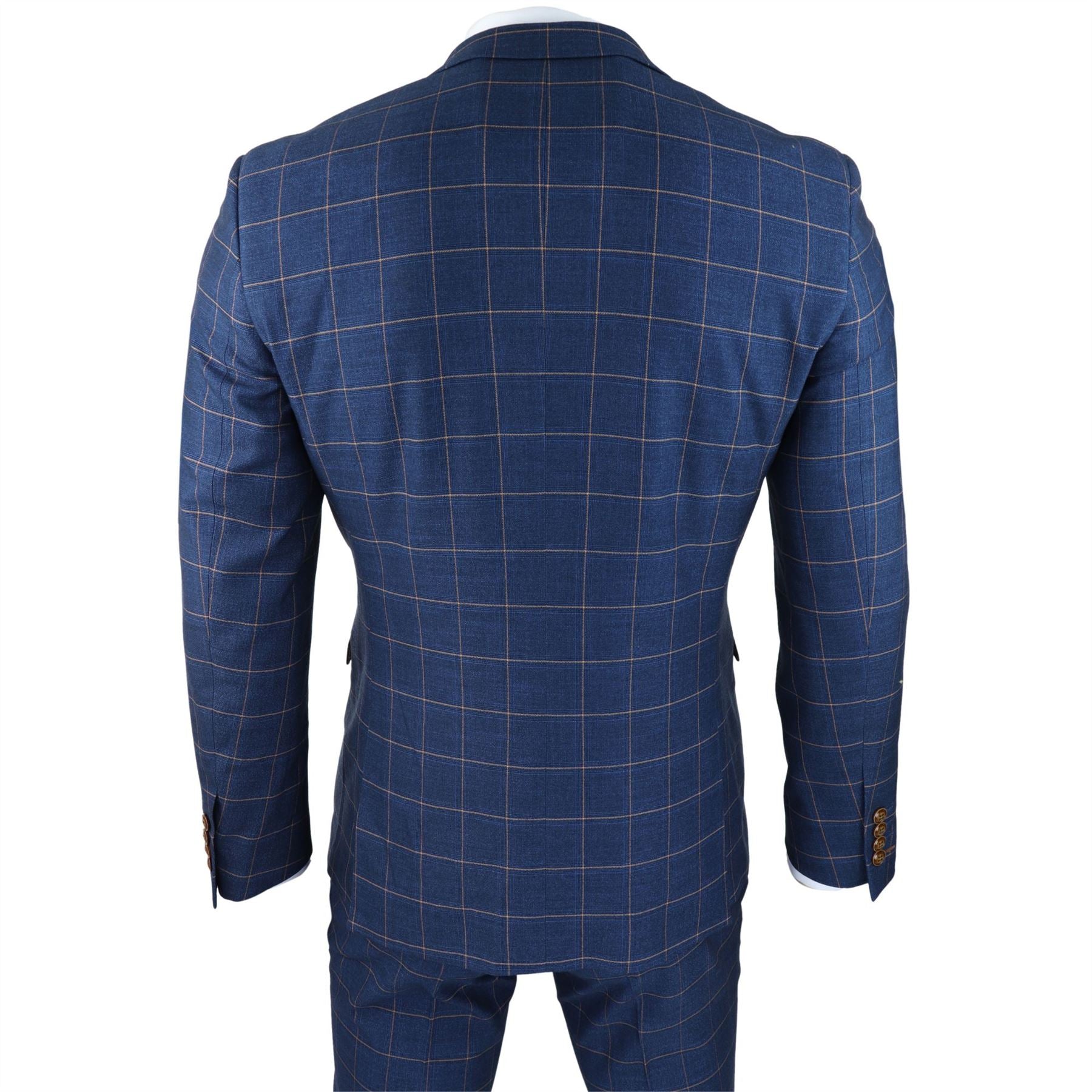 Mens 3 Piece Blue Orange Check Suit Retro Smart Tailored Fit Vintage