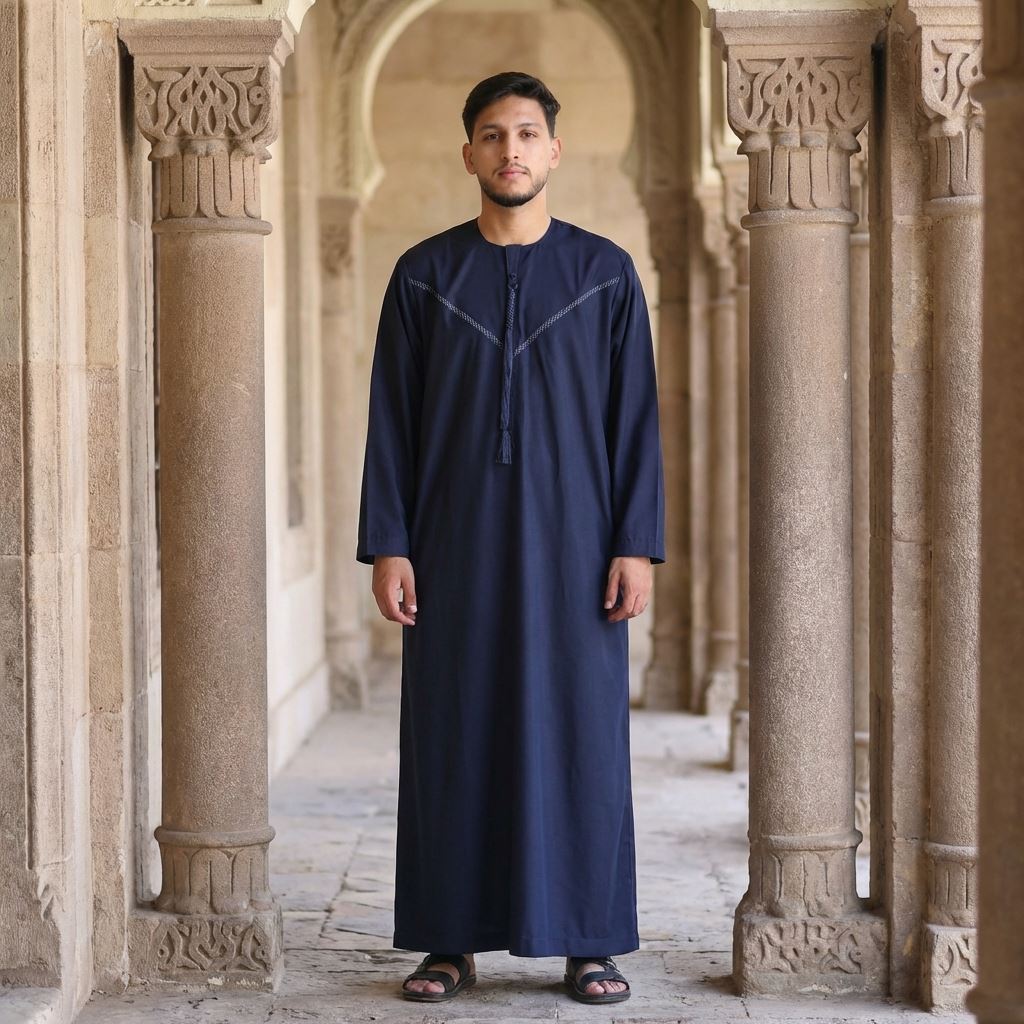 HM10 - Men's  Emirati Omani Zipped Embroidery Thobe