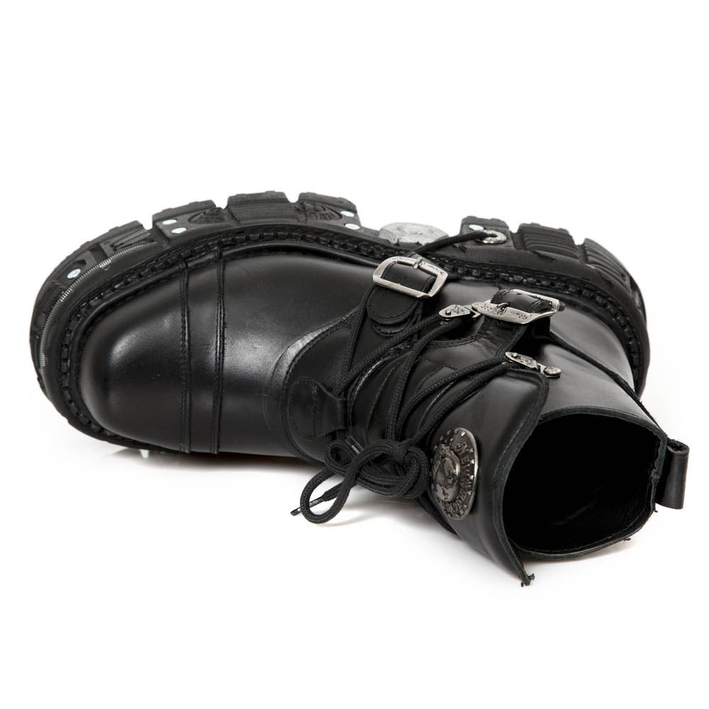 New Rock M-TANK007-S1 Black Leather Platform Ankle Boots