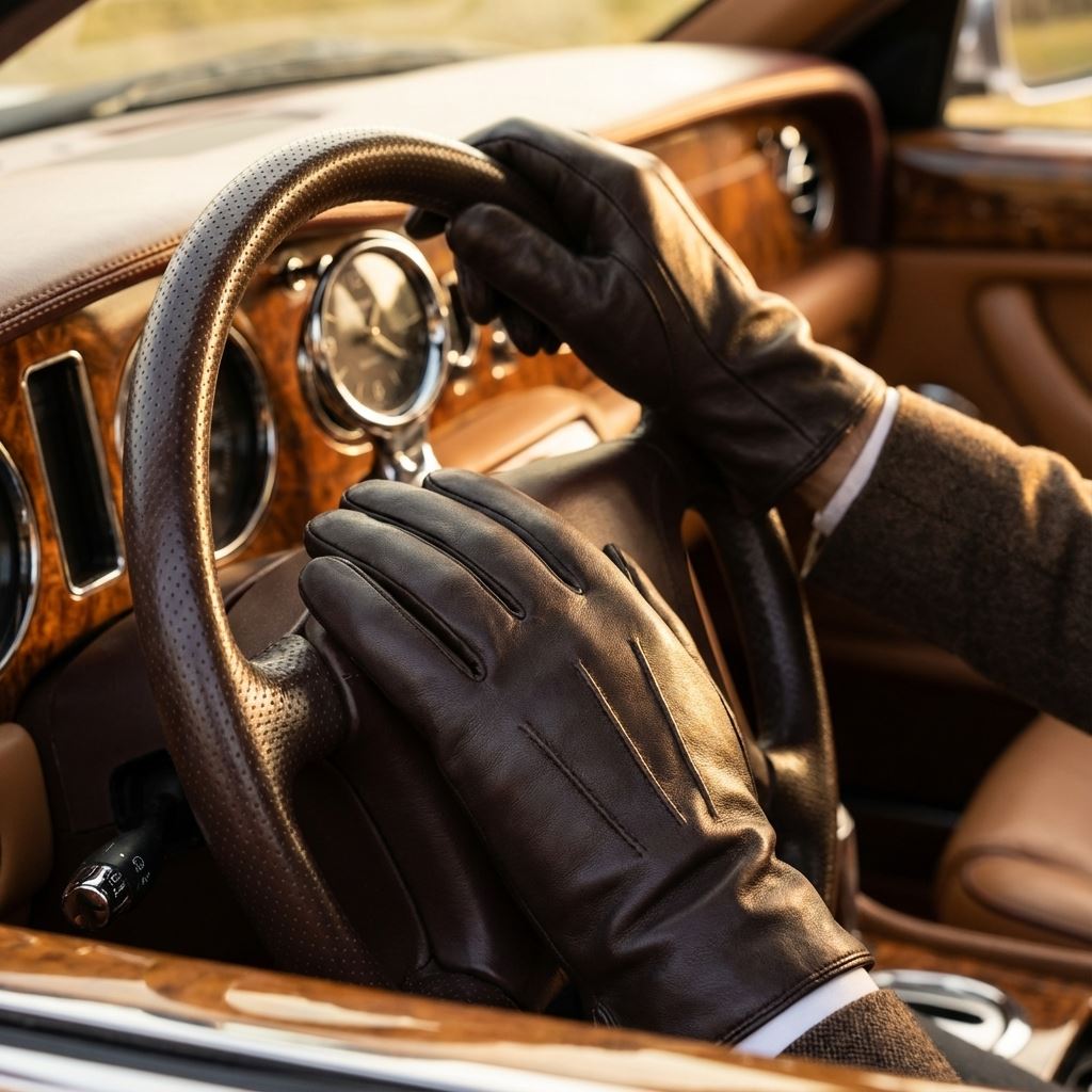 Men's Leather Wool Lined Elastic Wrist Gloves