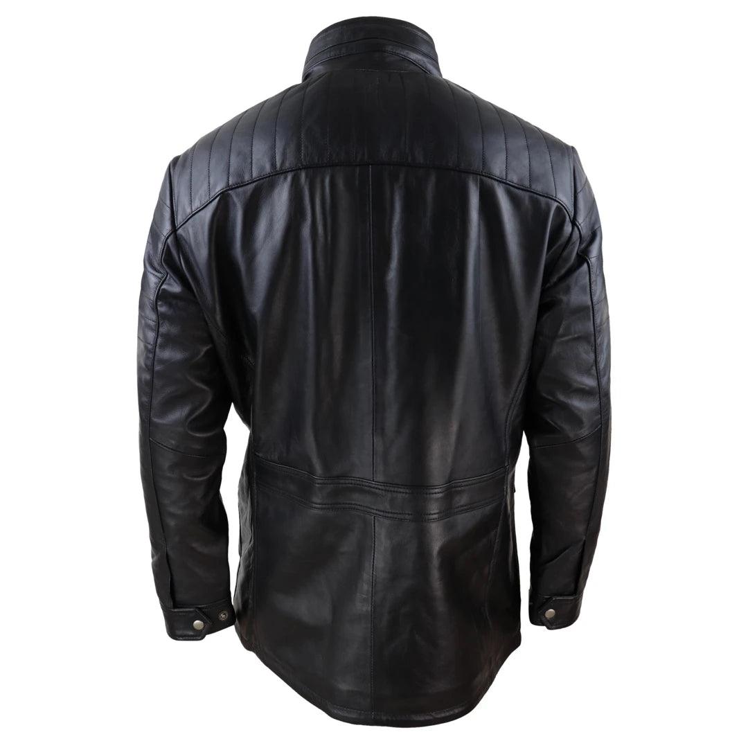Mens 3/4 Real Leather Jacket Safari Black Brown Zipped Winter Shooting - Knighthood Store