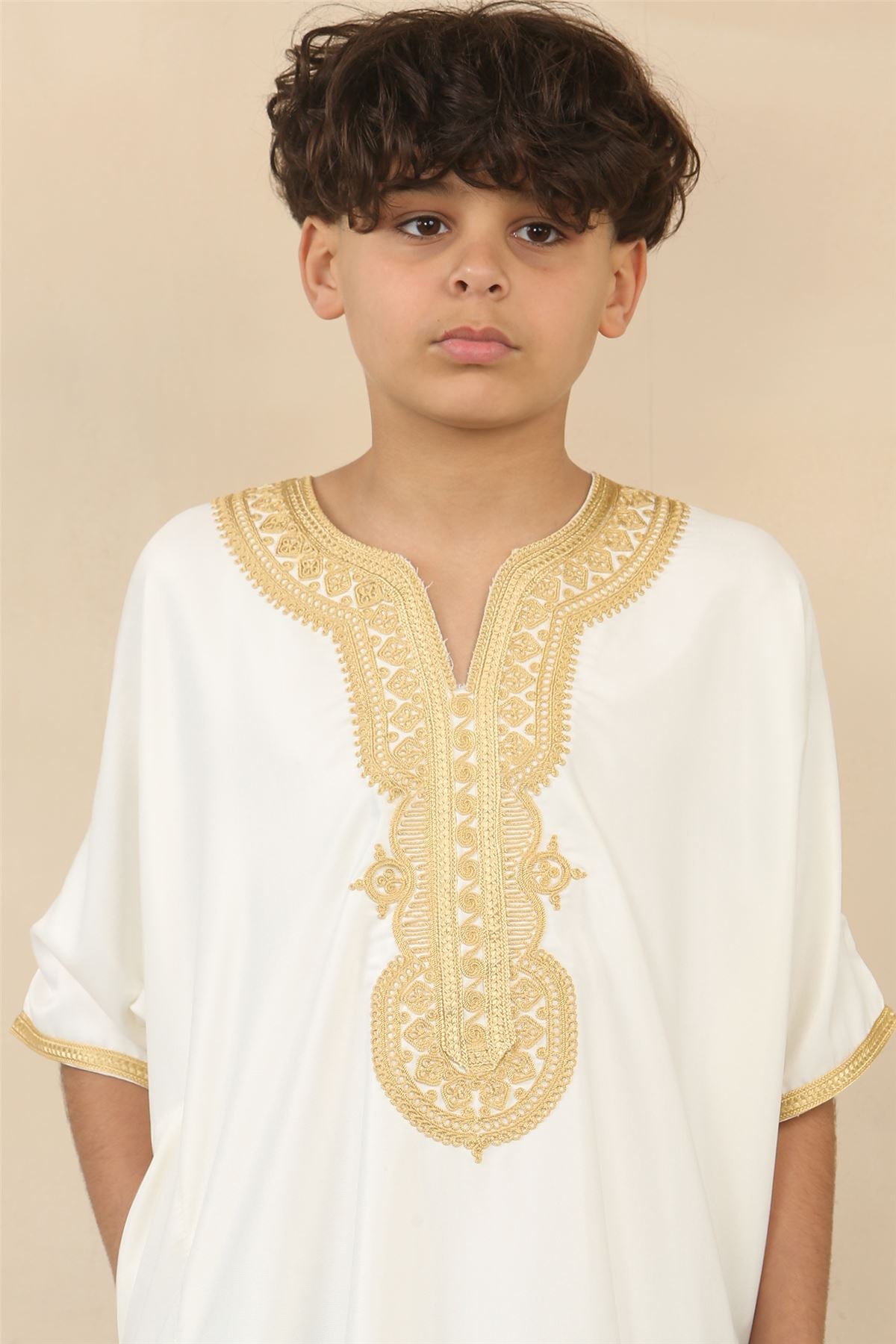 Boys Moroccan Thobe Gandoura Short Sleeve Jubba Islamic Clothing Kaftan Eid Robe Arab Embroidery