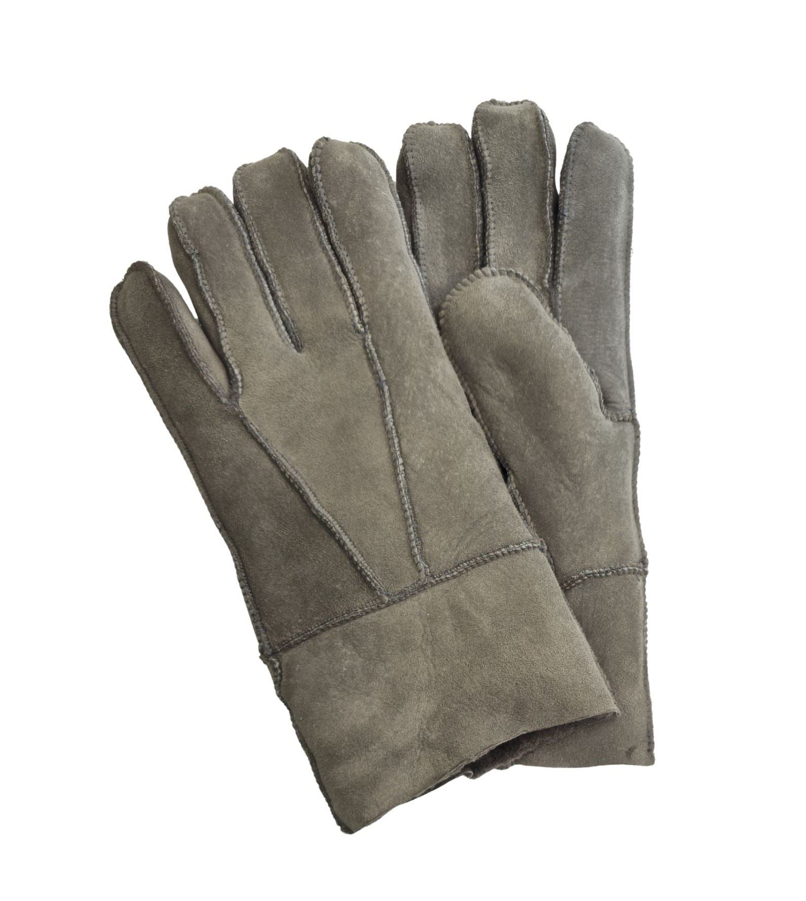 Unisex Suede Leather Shearling Wool Lined Thermal Gloves