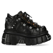 New Rock M-106N-C86 Black Flame Leather Ankle Platform Boots