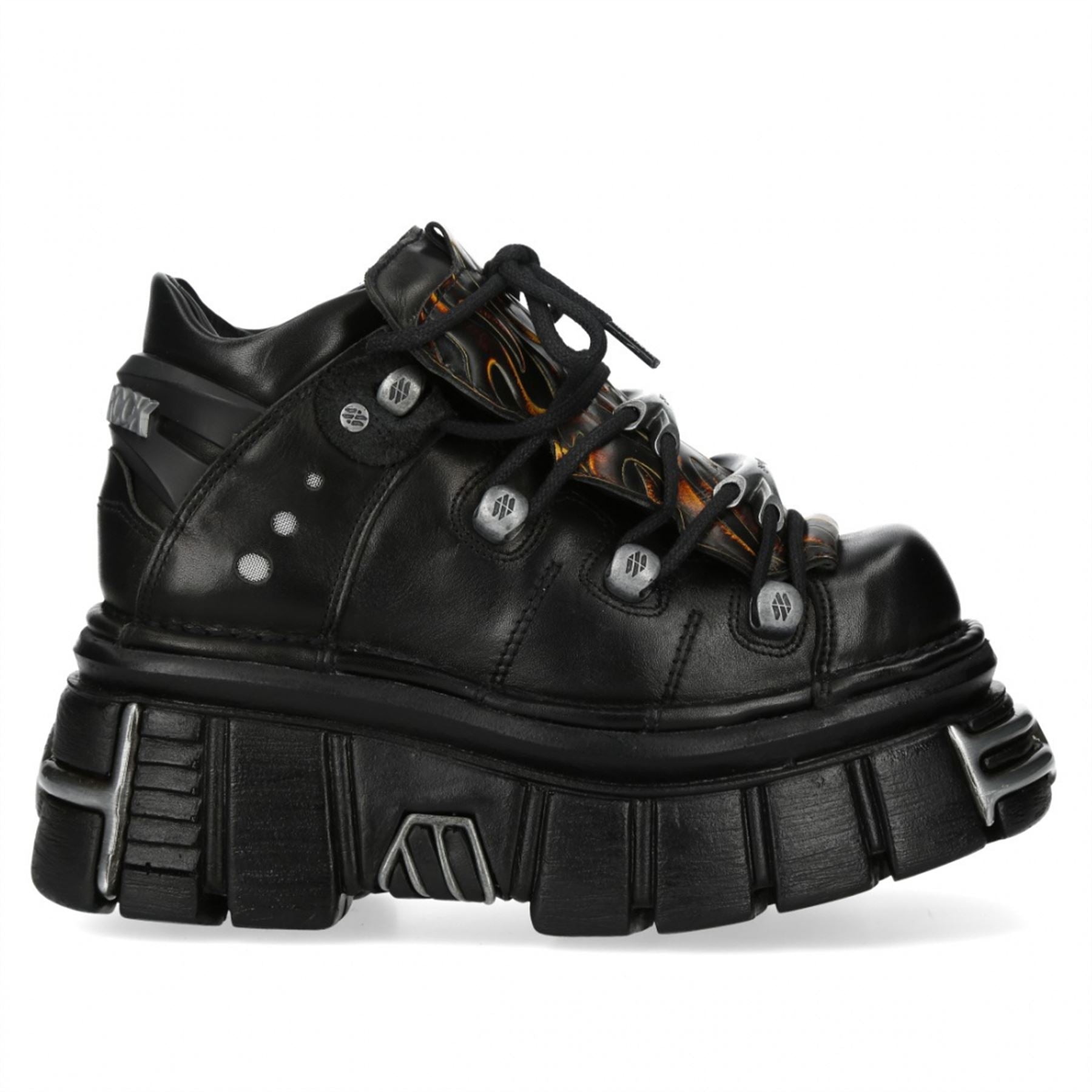 New Rock M-106N-C86 Black Flame Leather Ankle Platform Boots