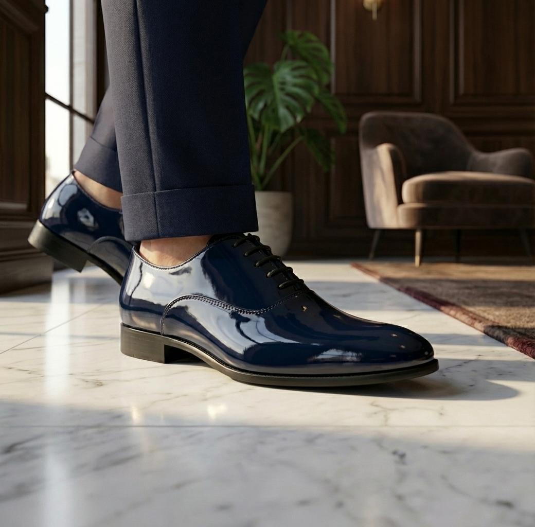 Men’s Formal Patent PU Leather Oxfords Lace-Up Dress Shoes