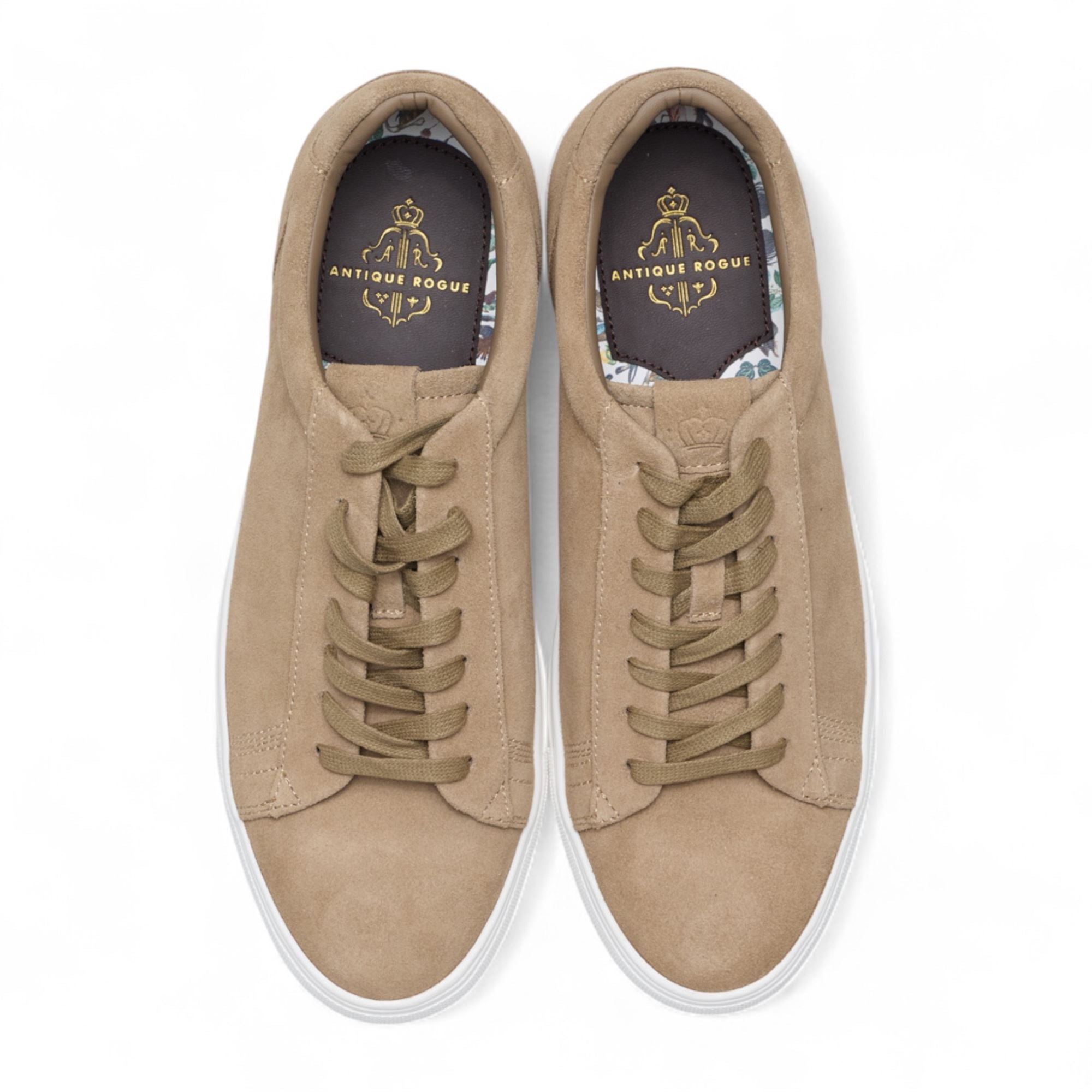 Men’s Stone Grey Suede Leather Trainer Lace-Up Casual Sneakers - TruClothing.com