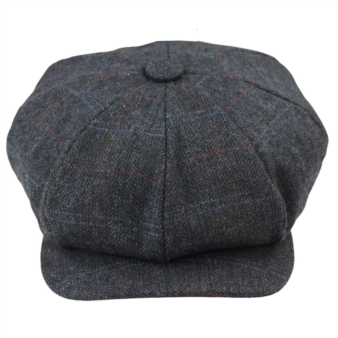 Mens 8 Panel Razor Baker Boy Hat Wool Tweed Blinders Newsboy Flat Cap Blue Check Charcoal - Knighthood Store