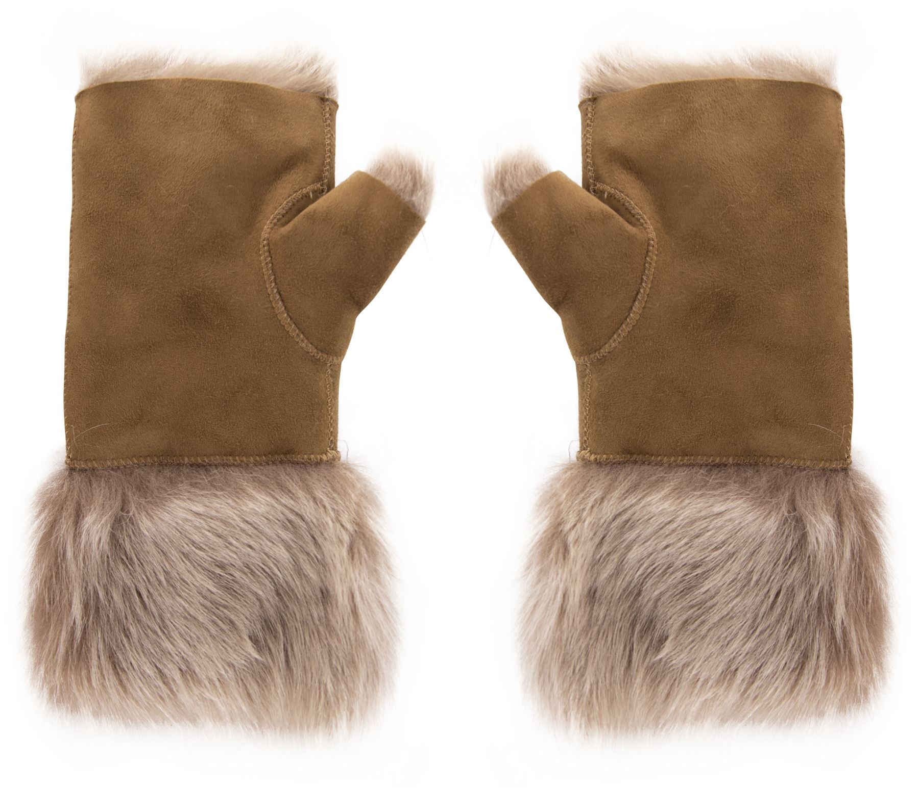 Women’s Suede Leather Shearling Lined Fingerless Gloves