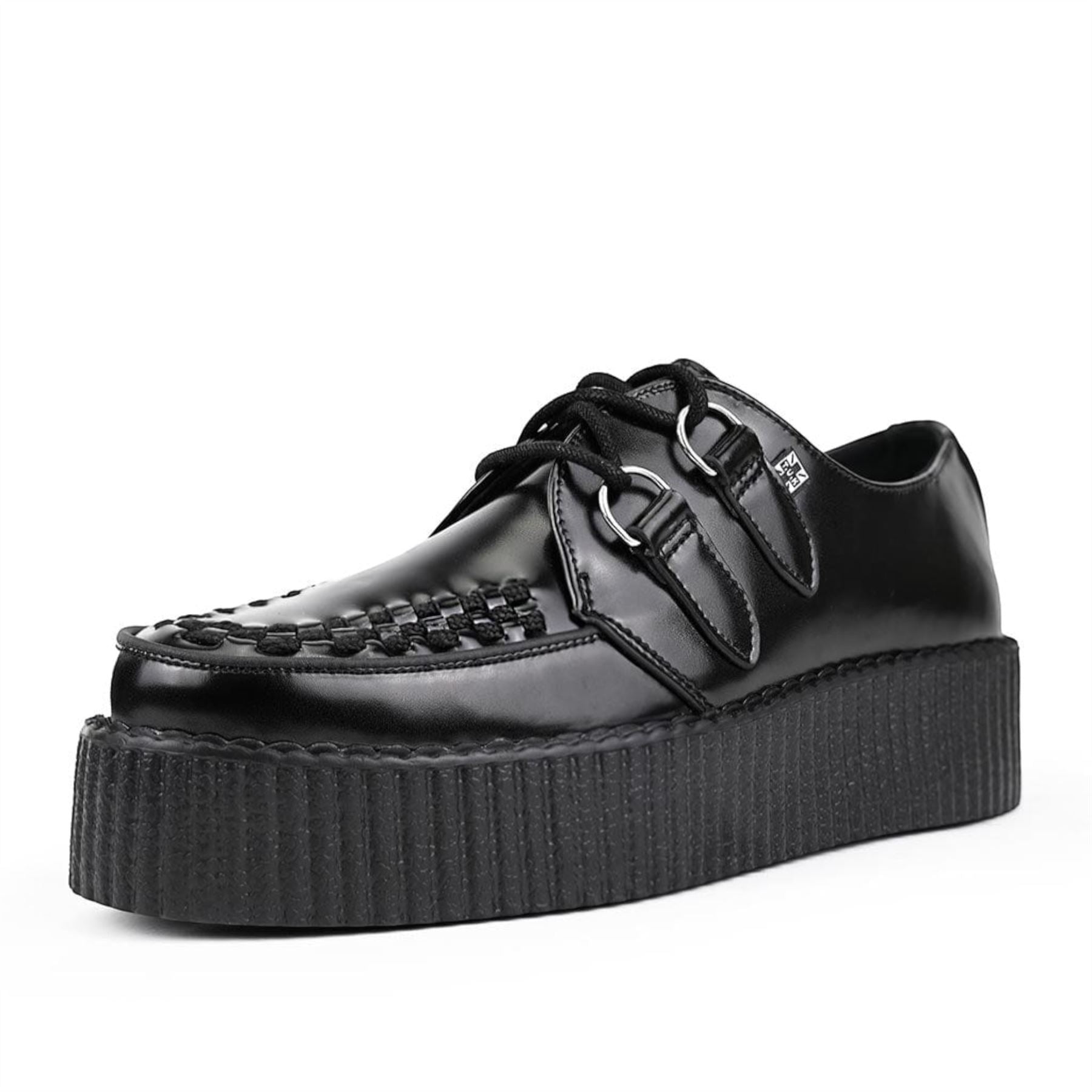 Viva High Creeper Black Leather Platform Lace-Up Goth Shoes