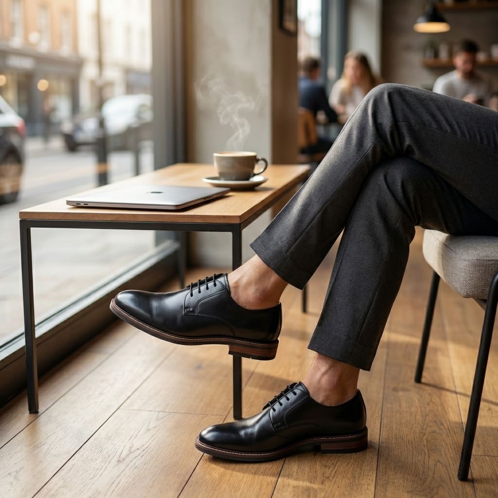 Tanner - Men’s Black Leather Plain Toe Derby Lace-Up Shoes