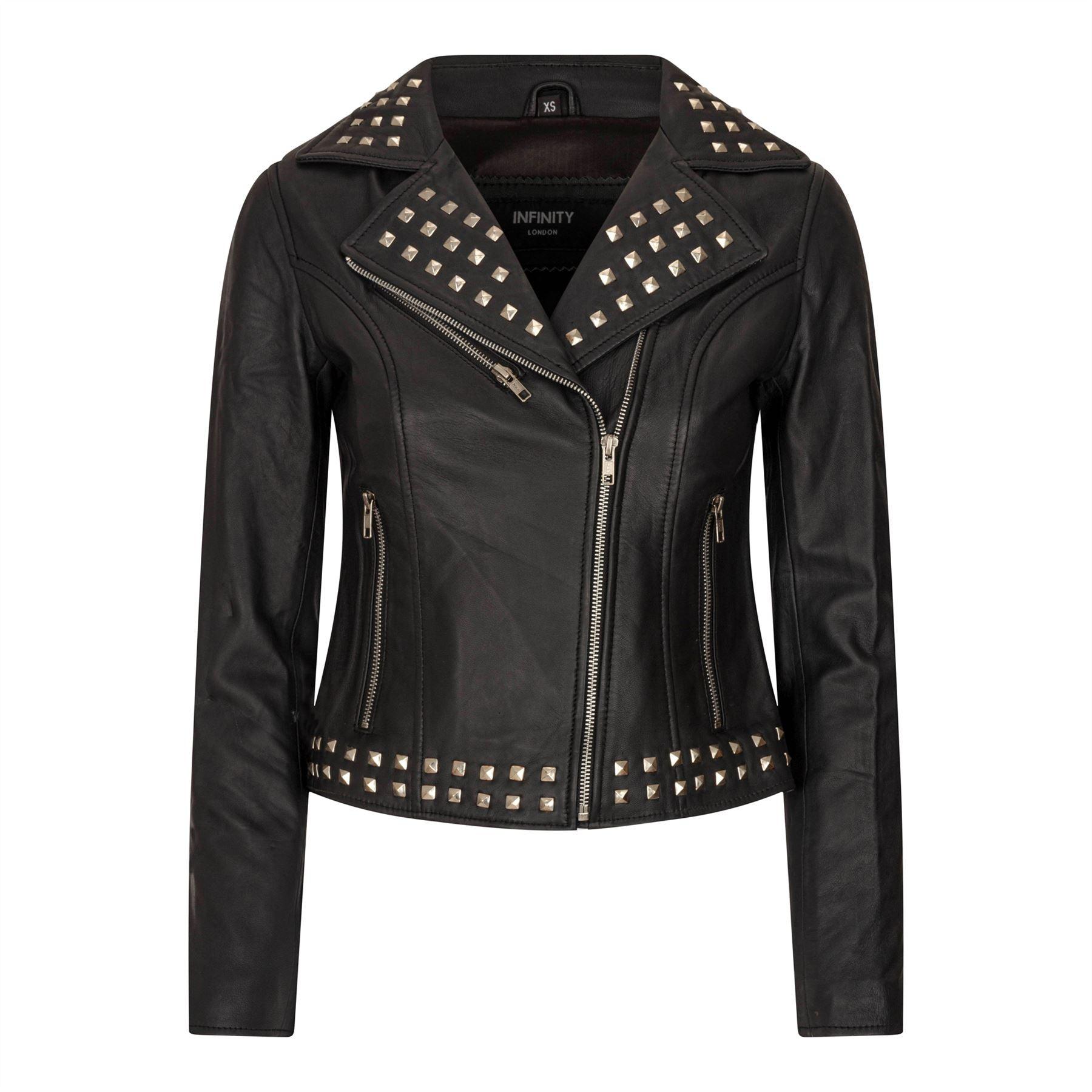 Women's Leather Jacket Cross Zip Studded Moto Brando Biker Coat - Knighthood Store