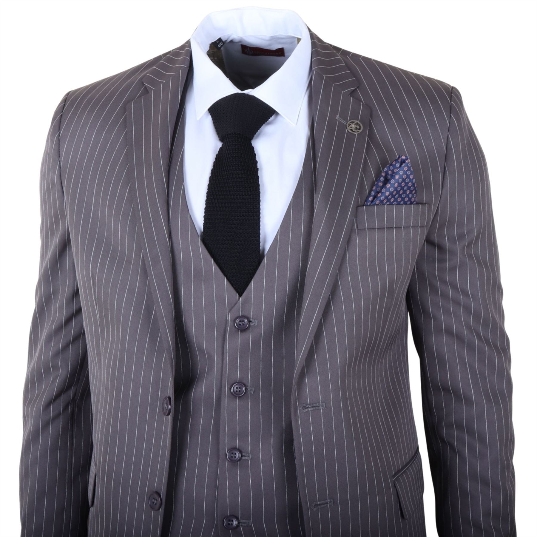IM44 - Men's Classic Pinstripe 3 Piece Grey Suit