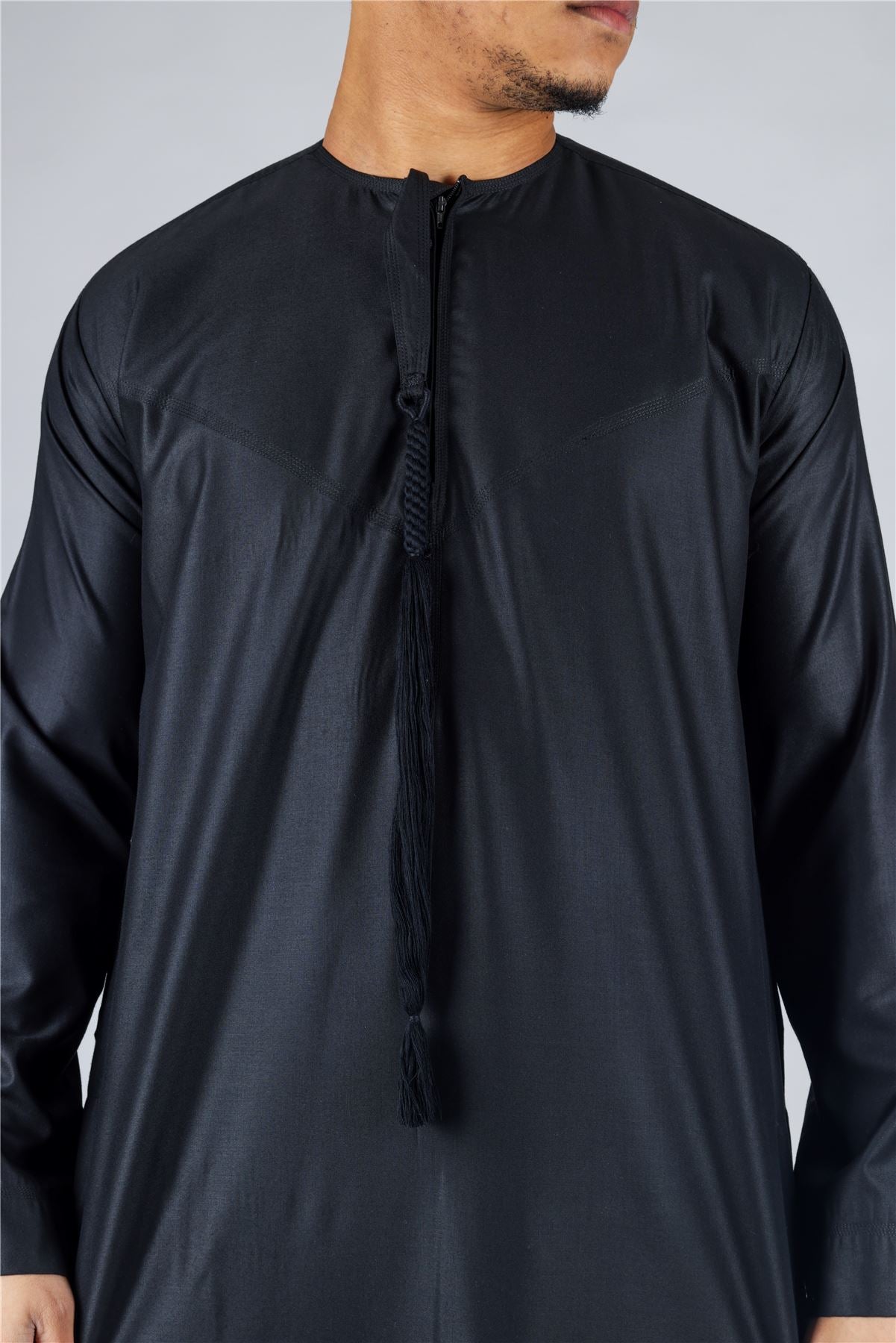 Men's Thobe Emirati Omani Jubba Islamic Clothing Muslim Kaftan Eid Robe Arab String Tassel