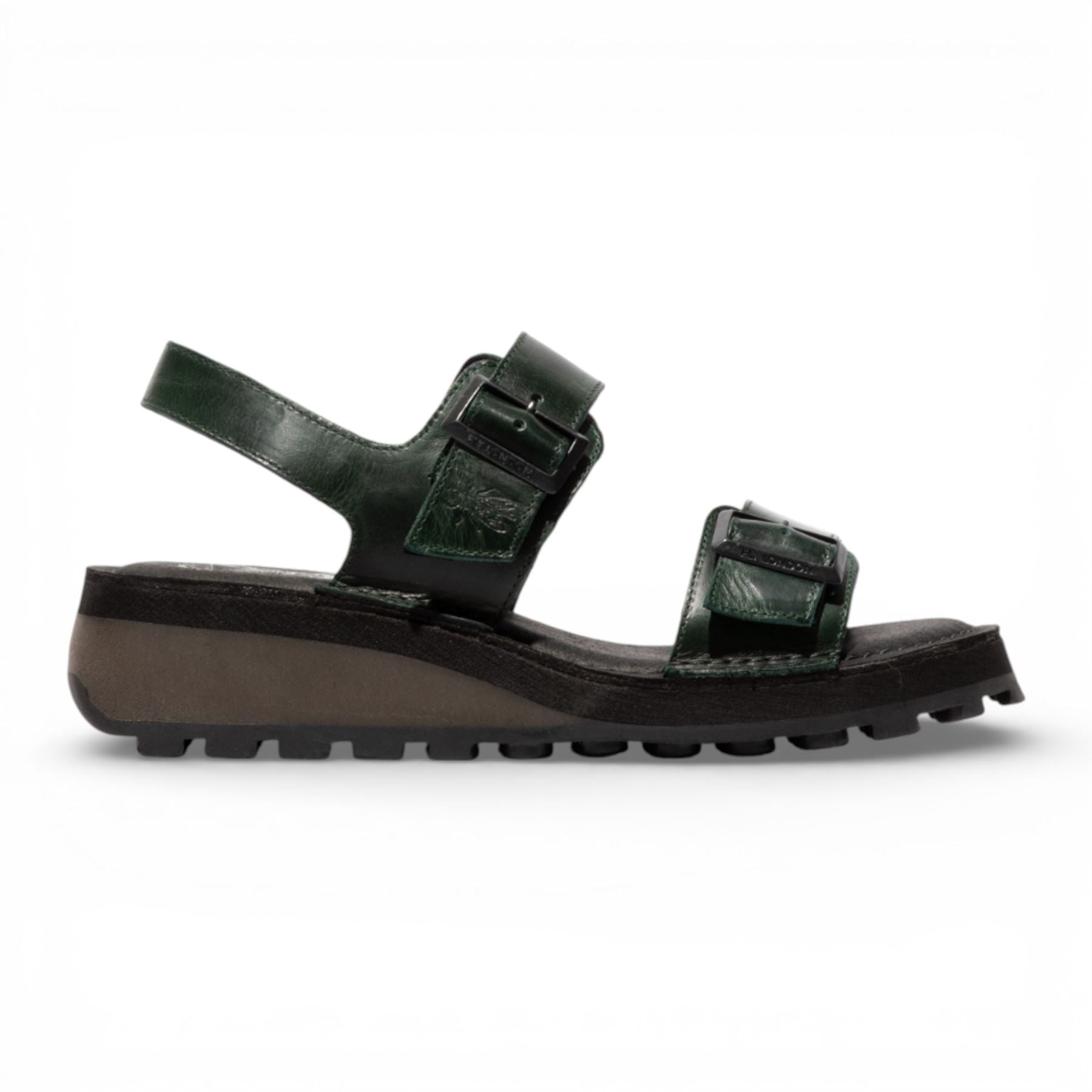 HEIF558FLY - Women’s Green Leather Wedge Buckle Sandals