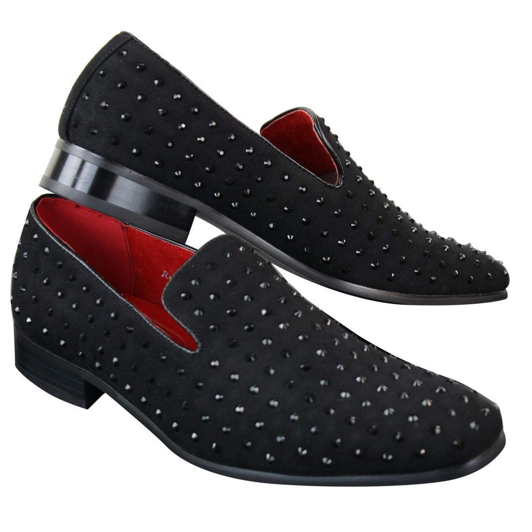 Mens Suede Slip On Loafers Shoes Stud Spikes Silver Smart Casual Shiny Party - Knighthood Store