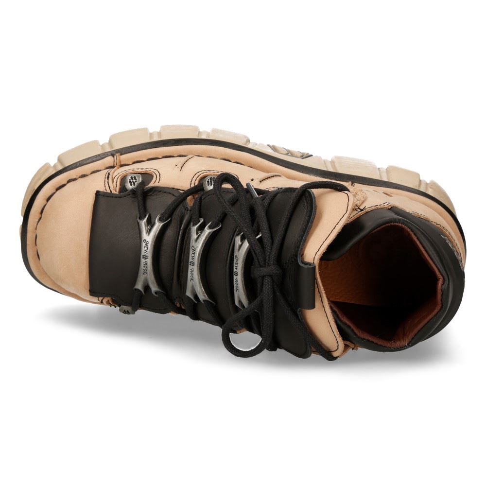 New Rock M-106-S40 Beige Leather Gothic Ankle Platform Boots