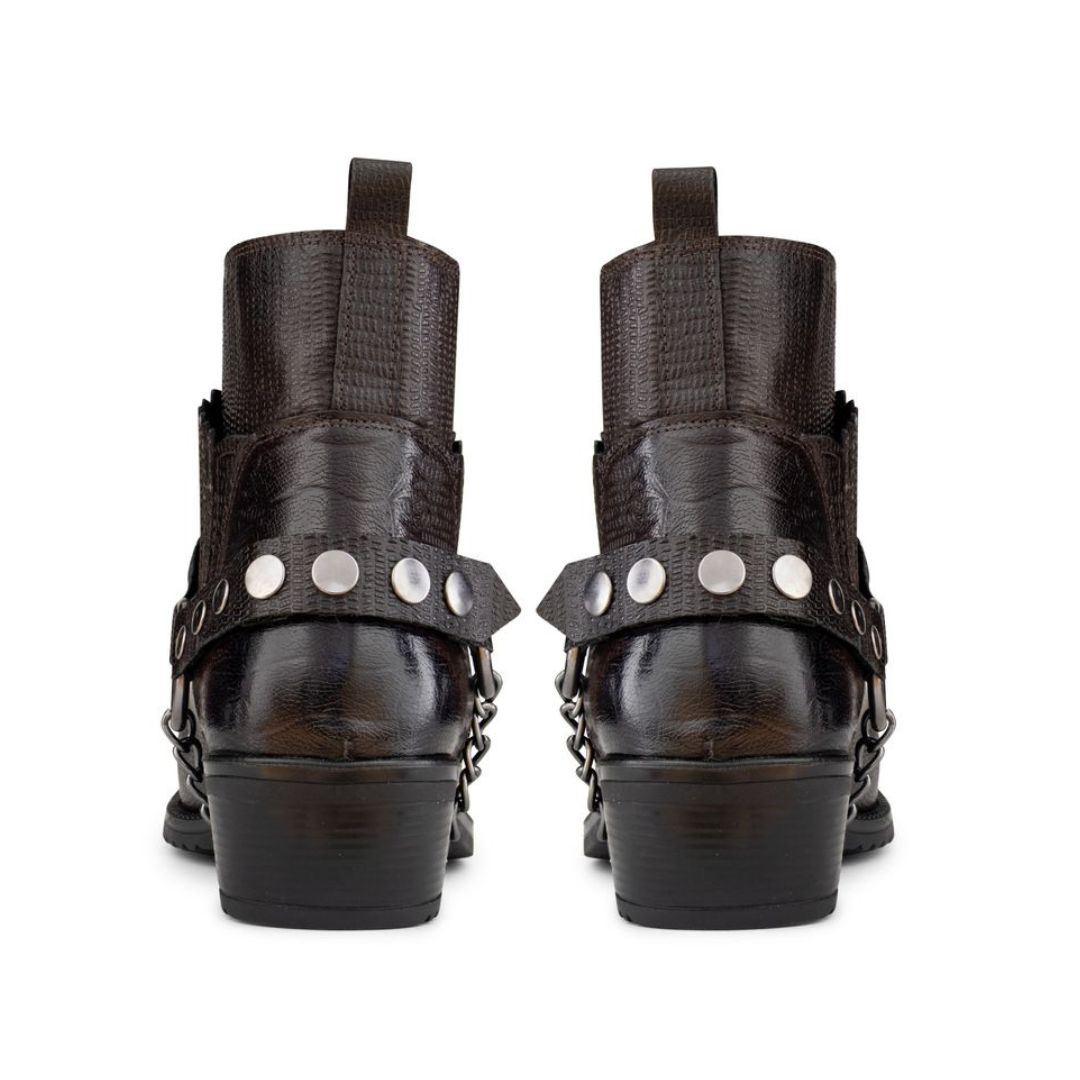 Mens Real Leather Cowboy Riding Ankle Boots Chain Western Heel Dancing - Knighthood Store