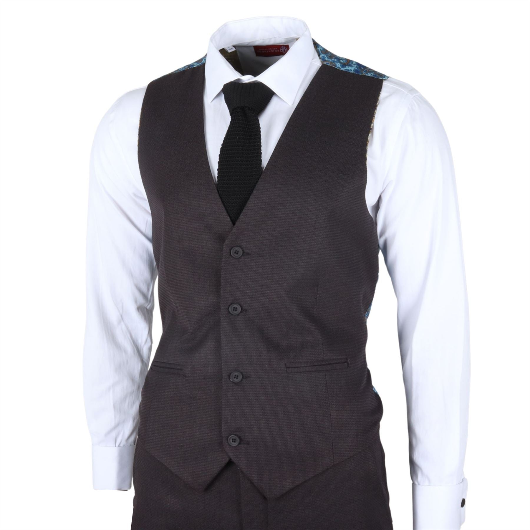 Men's Suit 3 Piece Charcoal Grey Classic Birdseye Wedding Formal Dress