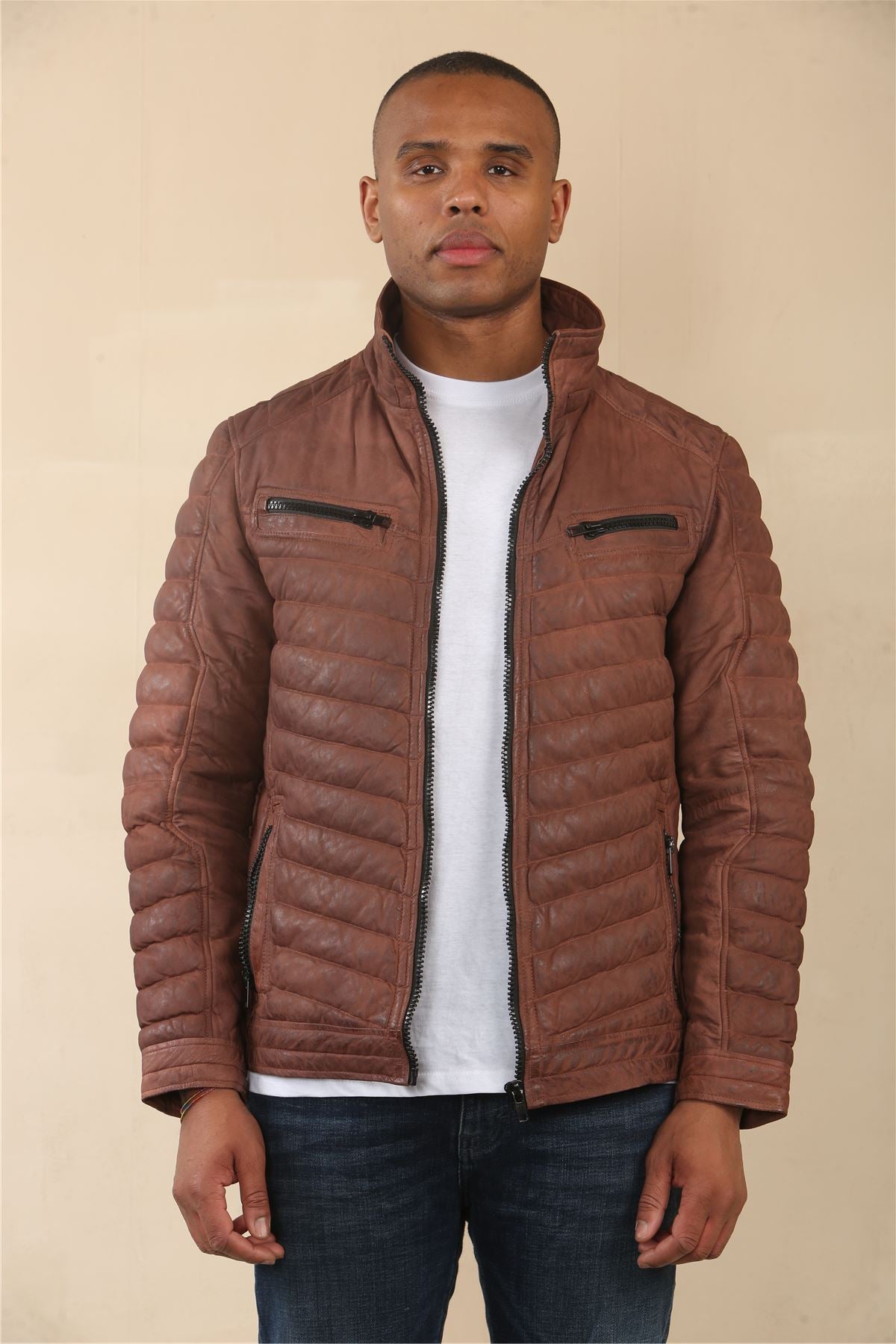Men's Quilted Puffer Soft Napa Leather Jacket