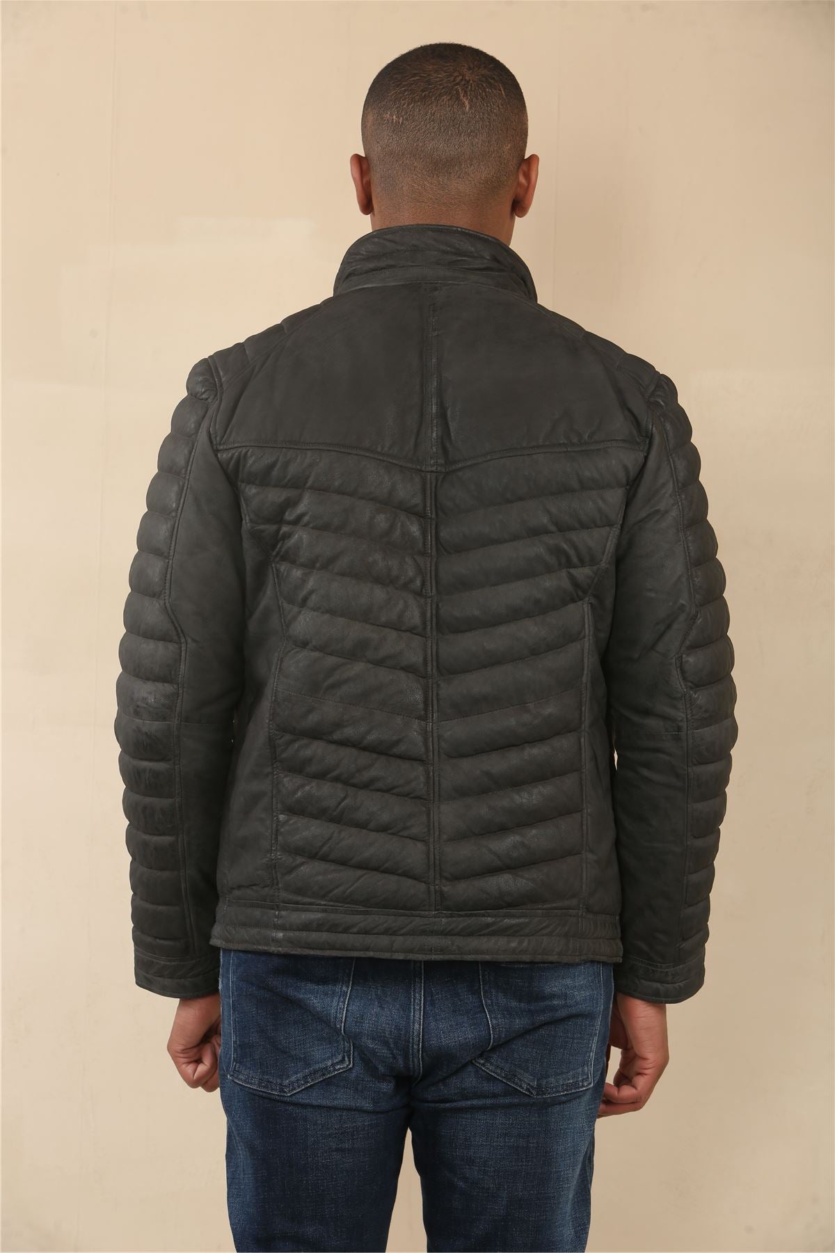 Men's Quilted Puffer Soft Napa Leather Jacket