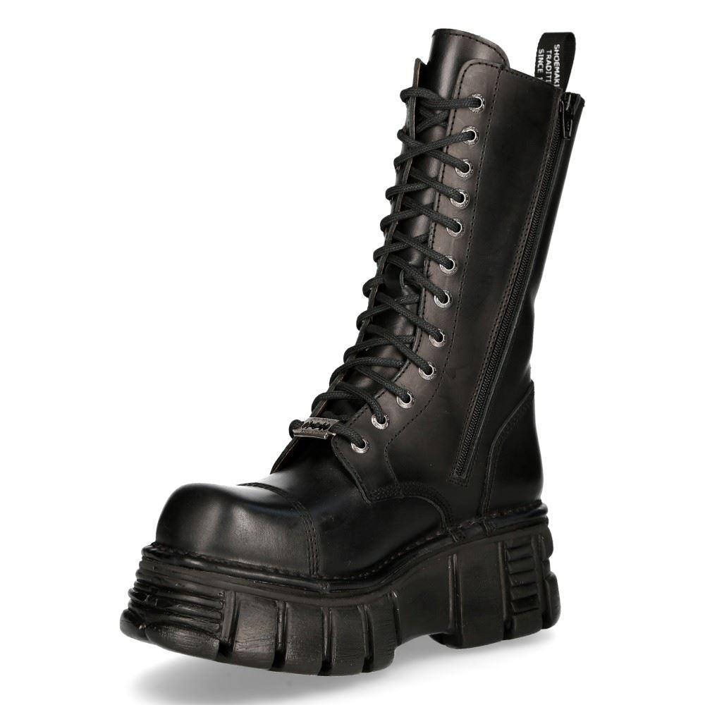 New RockM-MILI211C-C1 Unisex Metallic Black 100% Leather Techno Biker Boots - Knighthood Store