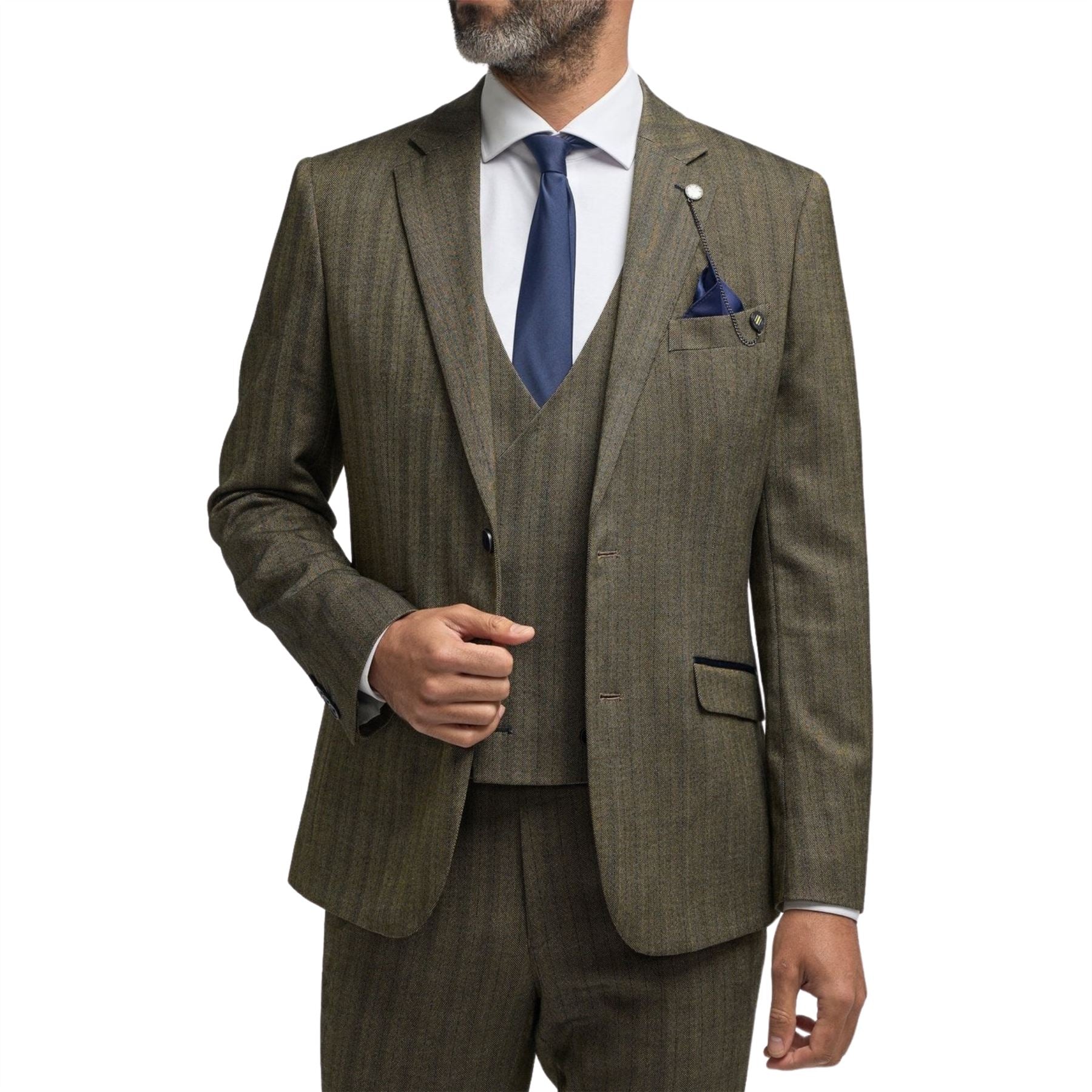 Damon - Men's Olive Green Tweed Herringbone Blazer