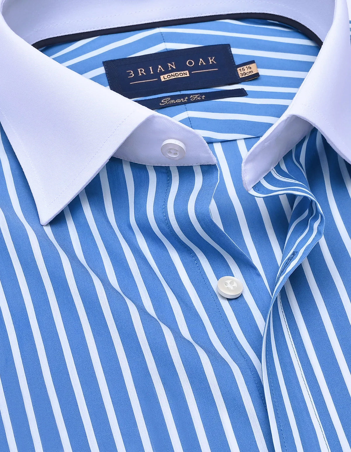 Men's Blue Striped Shirt with Contrast Collar and Cuffs