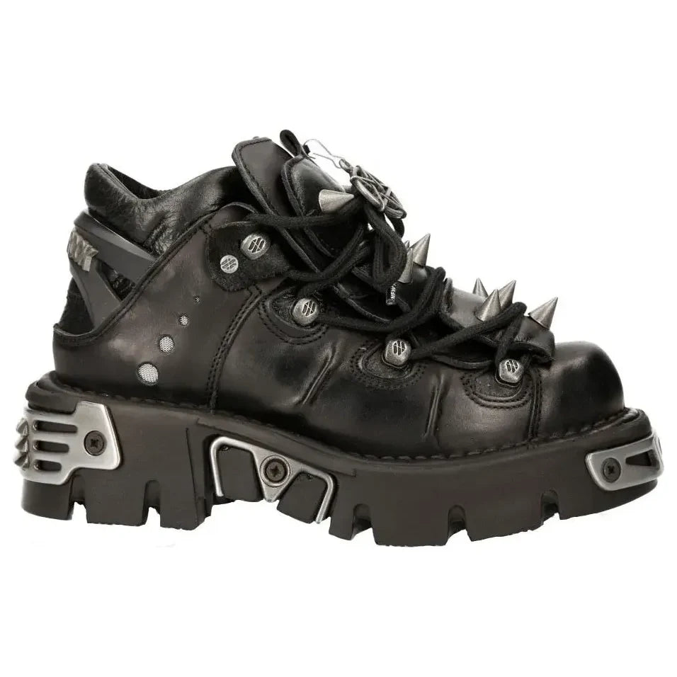 New Rock 110-S1 Women's Bootie Metal Spikes Goth Punk Laced