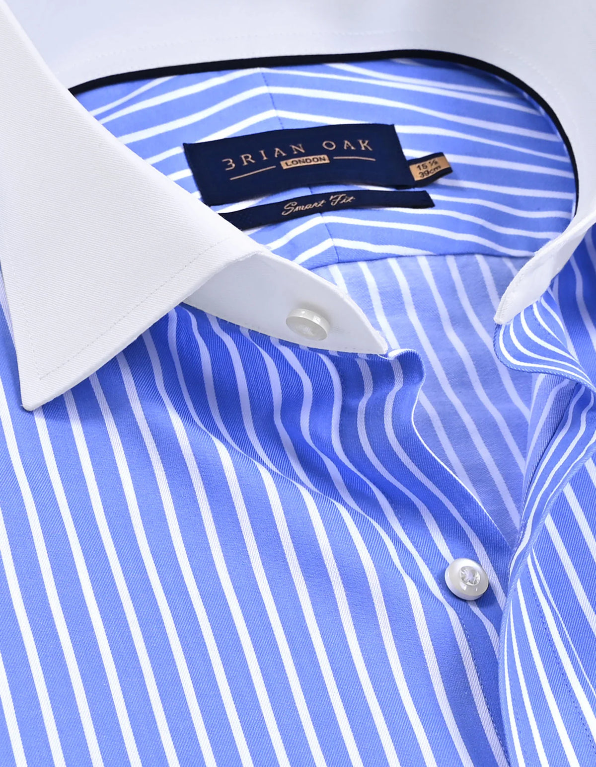 Men's Contrast Collar Striped Sky Formal Shirt