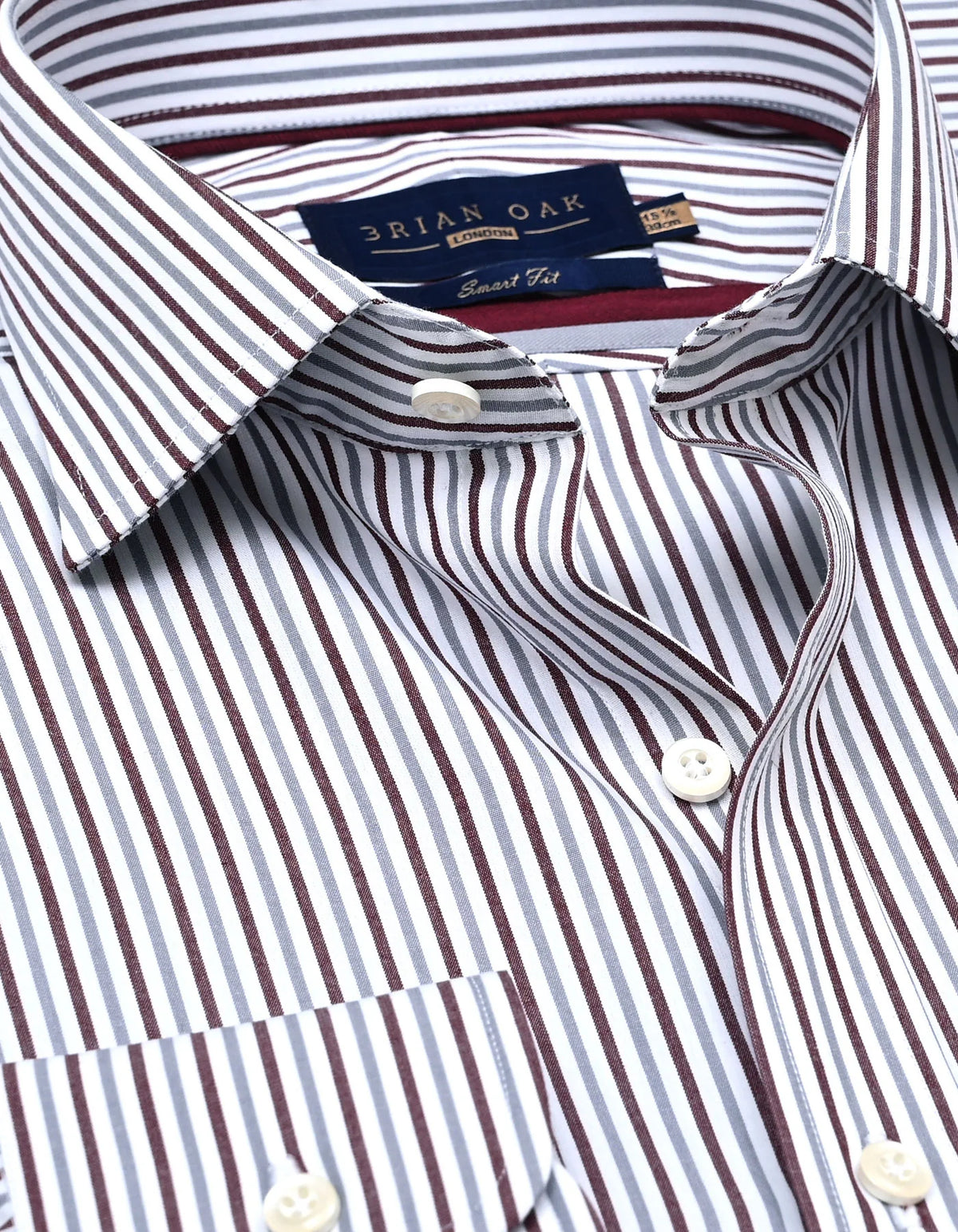 Men's Maroon and Grey Striped Formal Shirt