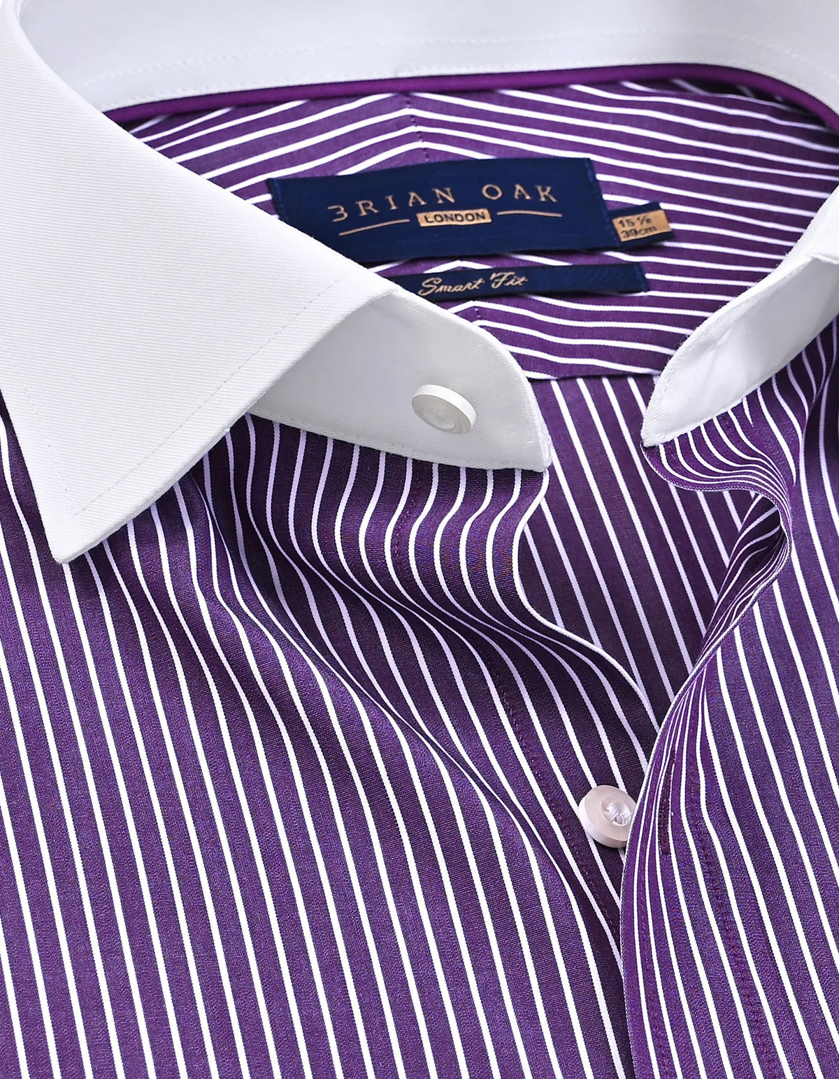 Brian Oak Contrast Collar Striped Dark Purple Formal Shirt for Men