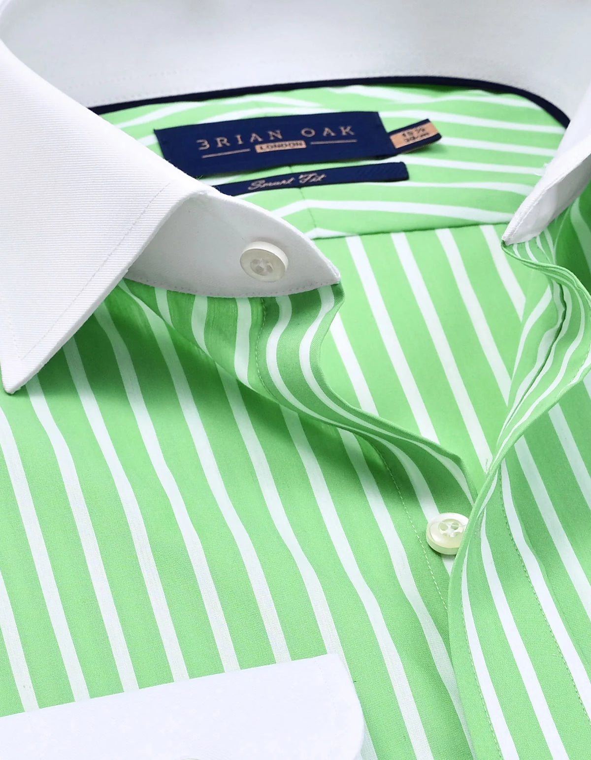 Men's Light Green Striped Shirt with Contrast Collar & Cuffs