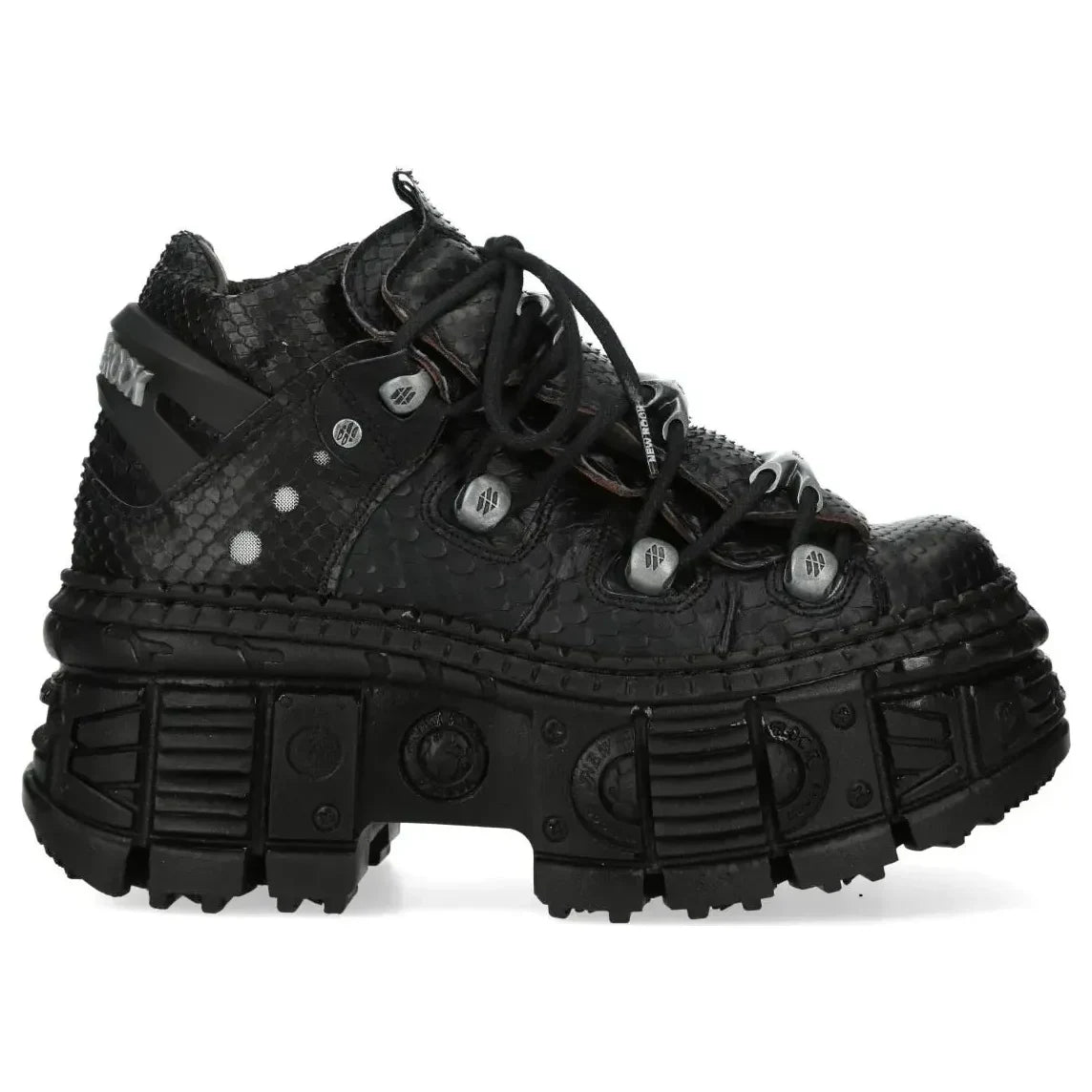Women's New Rock M-106WALL-C65 Black Leather Platform Ankle Boots