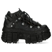 Women's New Rock M-106WALL-C65 Black Leather Platform Ankle Boots