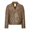 Mens Vintage Washed Tan Brown Real Leather Biker Jacket Cross Zip Retro Casual - Knighthood Store