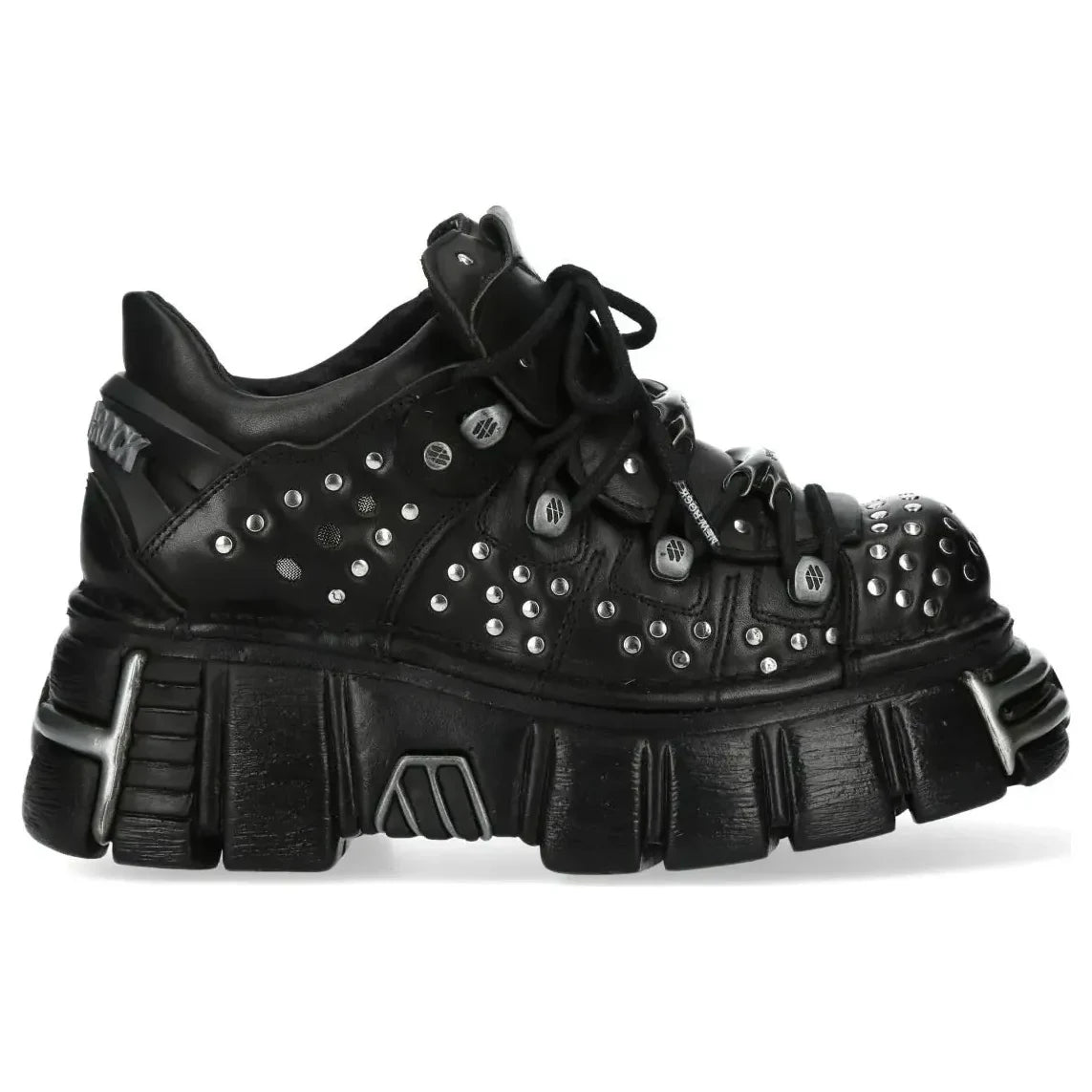 Women's New Rock M-120NR-C1 Black Leather Platform Ankle Boots