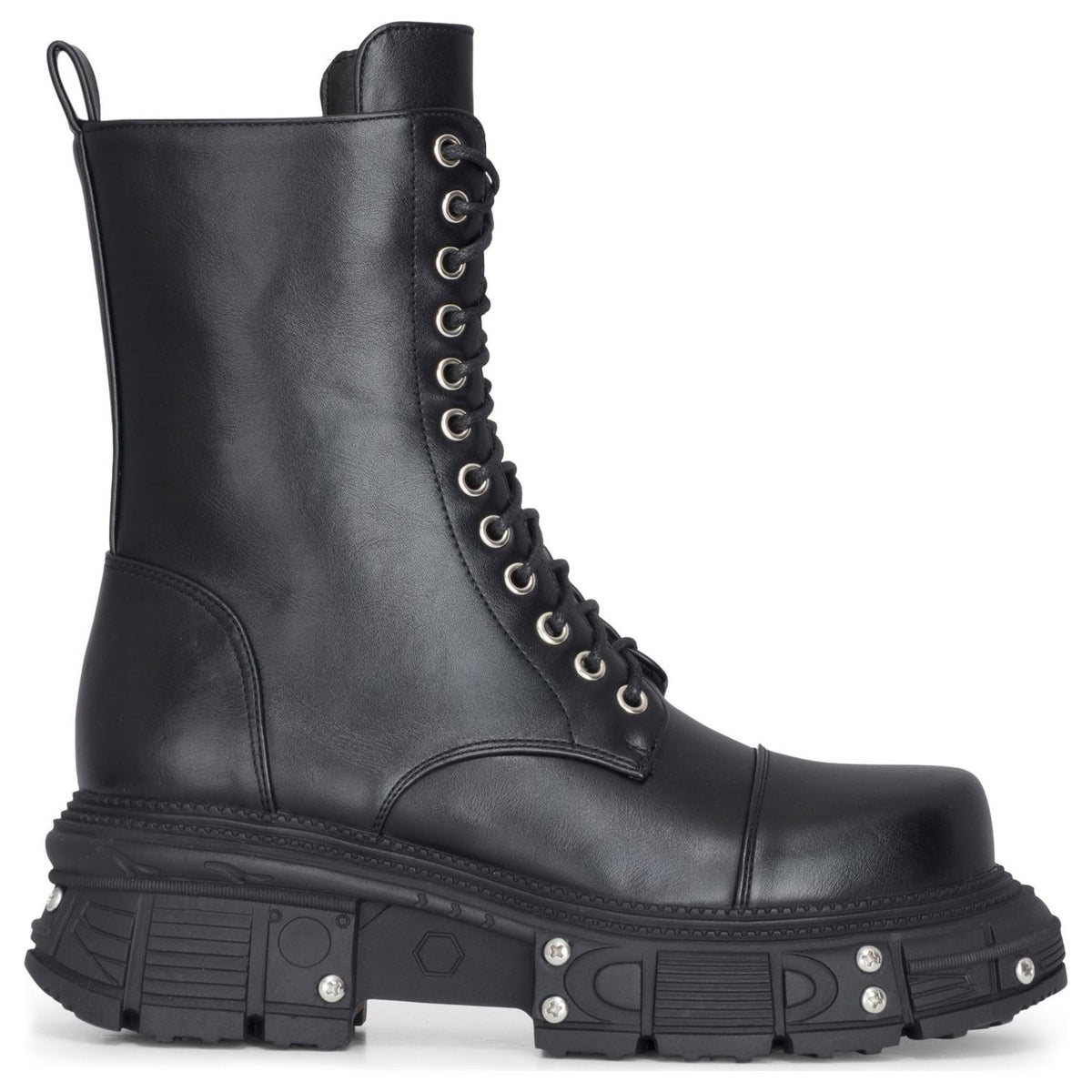 Women's Black Vegan Leather Platform Mid-Calf Combat Boots