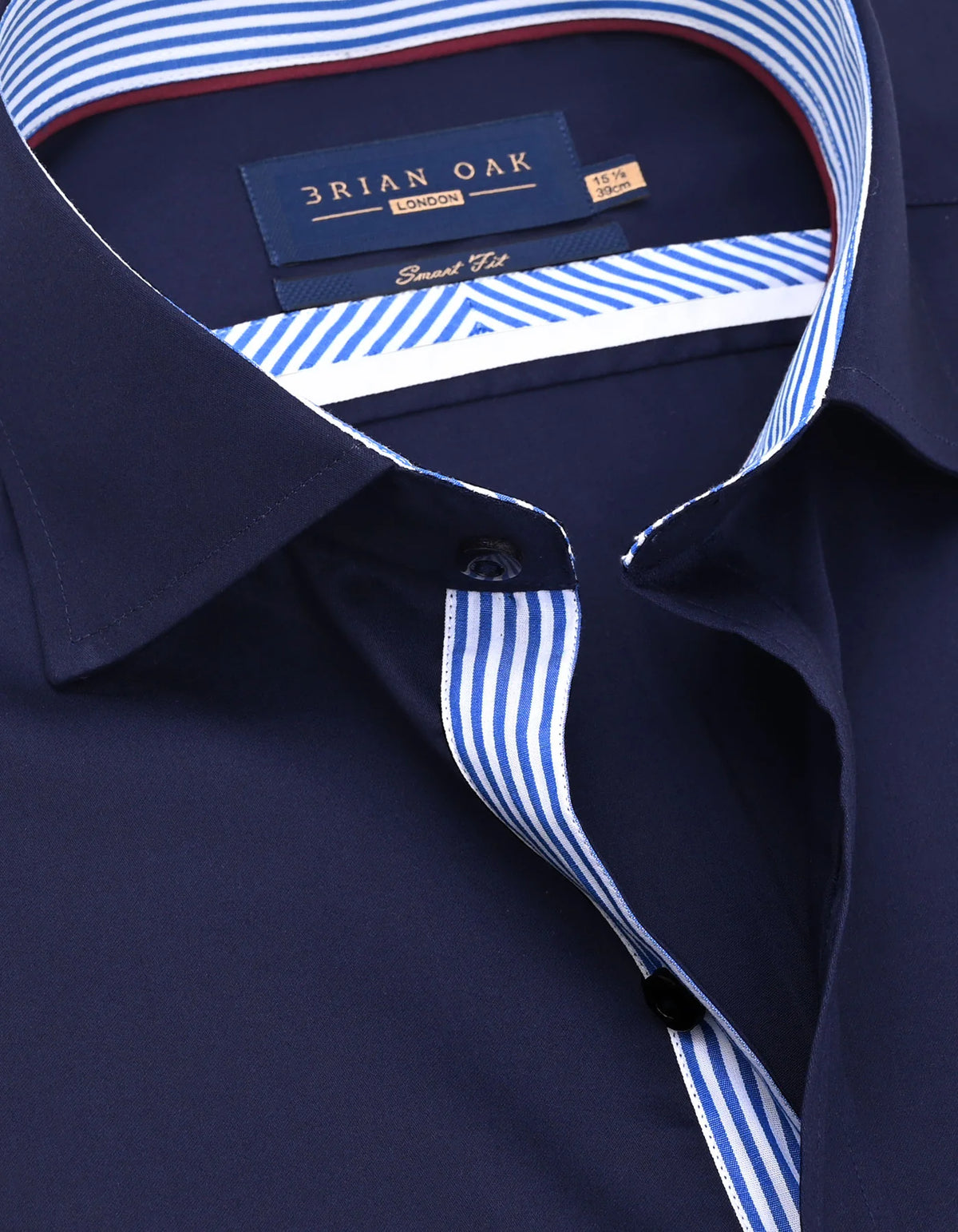 Men's Navy Satin Formal Shirt with Striped Contrast Trim
