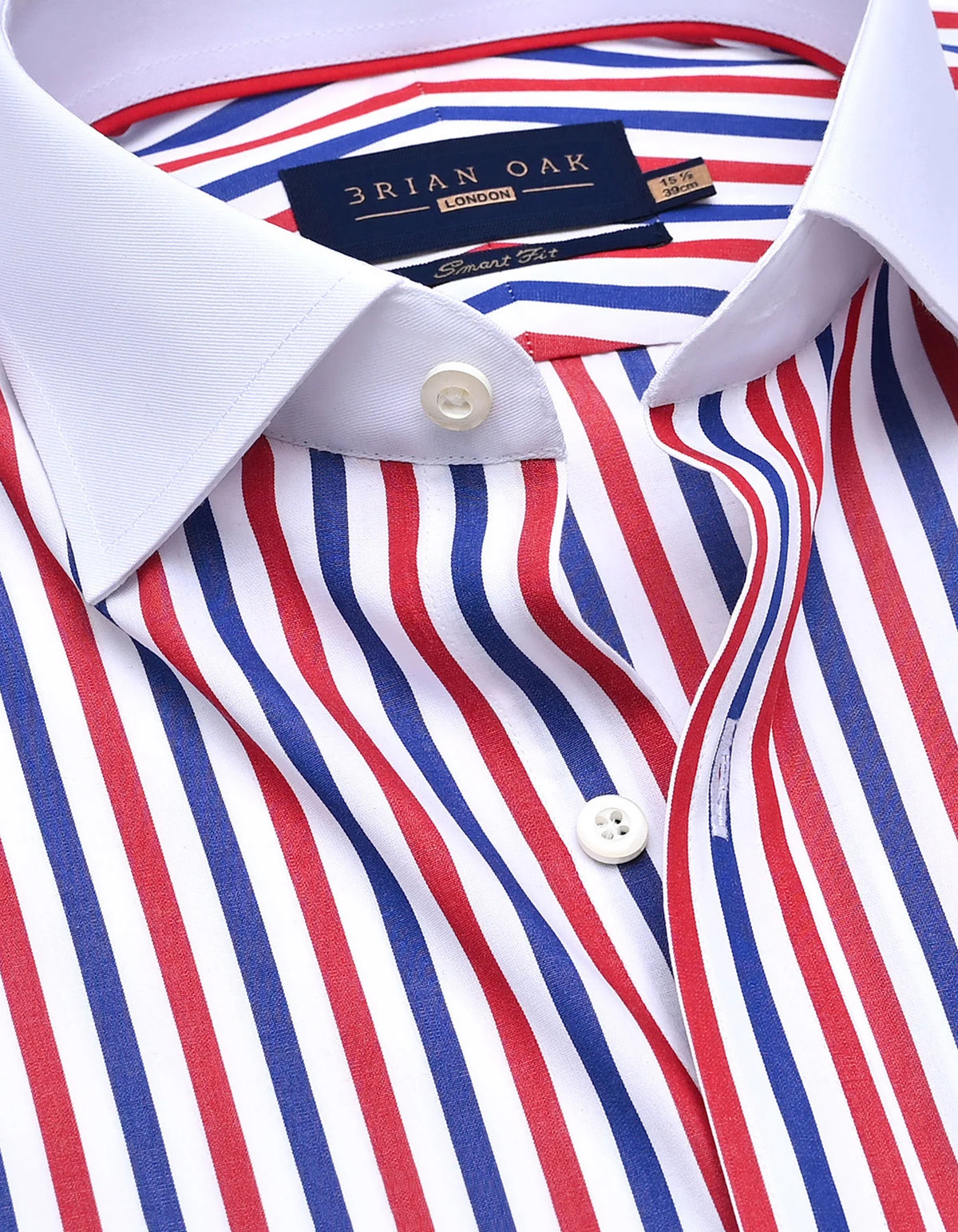 Men's River Blue & Red Striped Shirt with Contrast Collar