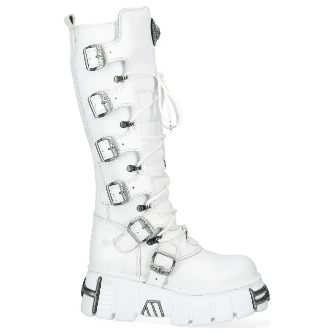 Women's New Rock M-272-C69 Knee High White Leather Gothic Boots