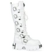 Women's New Rock M-272-C69 Knee High White Leather Gothic Boots