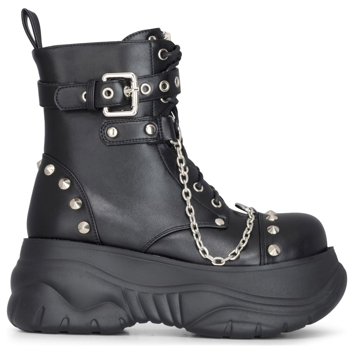 Women's Black Platform Combat Vegan Leather Mid-Calf Boots