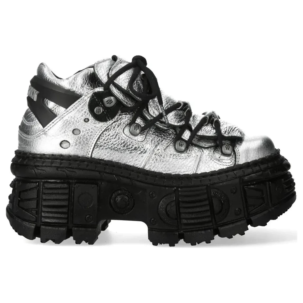 Women's New Rock M-106WALL-C16 Silver Black Leather Ankle Boots