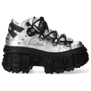 Women's New Rock M-106WALL-C16 Silver Black Leather Ankle Boots